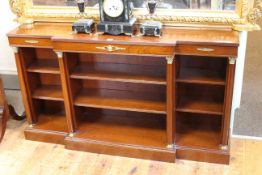 Rosewood and brass mounted open breakfront bookcase, 79cm by 138cm by 31cm.