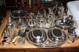 Good collection of silver plated wares including fluted four piece tea and coffee service,