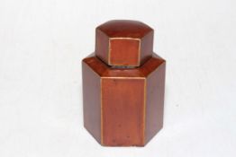 Japanese lacquered hexagonal tea caddy, lid and cover, signed 11.5cm.