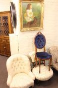 Victorian ebonised occasional chair, button backed nursing chair,