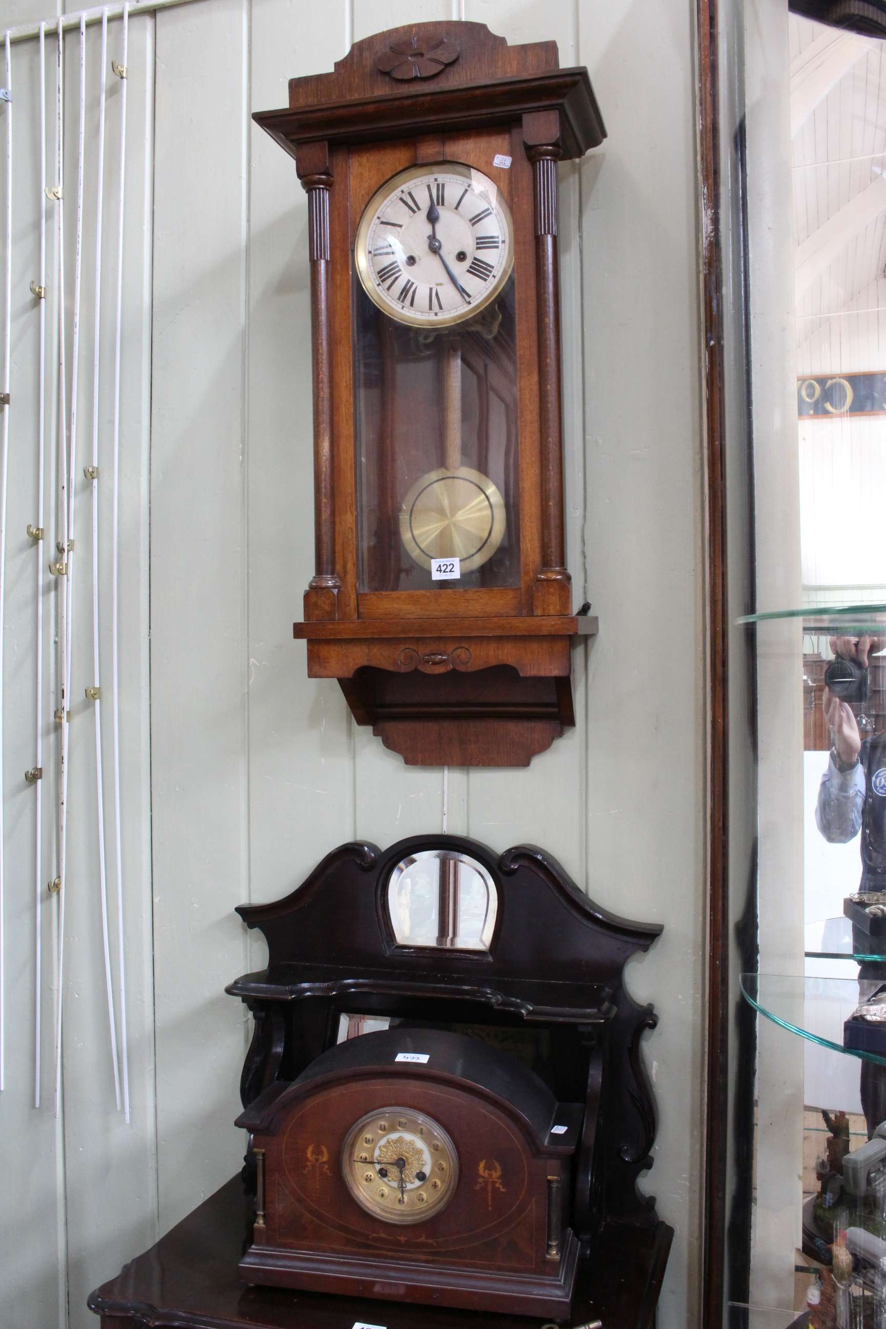 Edwardian inlaid mahogany mantel clock and 1920's/30's wall clock (2).