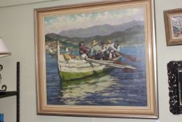 Continental School, oil on canvas, depicting Fisherman Hauling the Net, signature indistinct, 73.