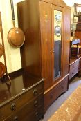 Early 20th Century oak mirror door wardrobe, dressing table and similar chest (3).