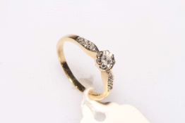 18 carat gold solitaire diamond ring, size N.