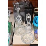 Waterford crystal comprising Nocturn bowl, two decanters, signature clock, condiments,