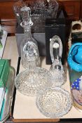 Waterford crystal comprising Nocturn bowl, two decanters, signature clock, condiments,