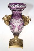 Cut crystal and bronze vase, 40cm high.