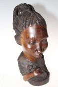 Carved wood female bust with child, 35cm.