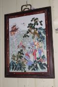 Chinese famille rose plaque, well decorated with figures in wondrous landscape, 44cm by 31cm,