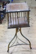 Edwardian mahogany and brass triform bookstand, 79cm by 33cm by 33cm.