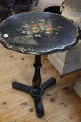 Papier mache floral painted and mother of pearl inlaid circular shaped top occasional table on