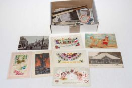Collection of postcards including Martyr Ypres and Albert 1914 woven silks,