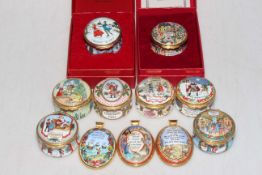Collection of eight Halcyon Days enamel Christmas boxes (two boxes) and three pendants (11).