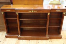 Rosewood and brass mounted open breakfront bookcase, 79cm by 138cm by 31cm.