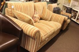 Parker Knoll two seater settee and chair in multi-coloured stripe fabric.