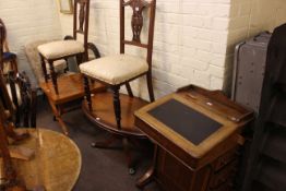 Victorian Davenport, pair Victorian side chairs, pair oval framed wall mirrors, oval coffee table,