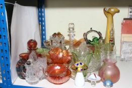 Collection of glass including lustre drop, Alum Bay glass, decanter, etc.