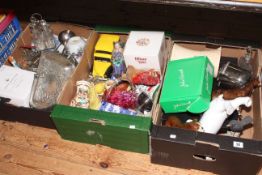 Three boxes of china and glass including Royal Doulton figures, Beswick and Sylvac animals,