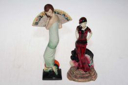Two Kevin Francis figures, Charlie (guild piece) and Lady with Fan (limited edition), tallest 27.
