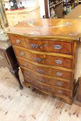 Yew five drawer serpentine front chest painted with ribbons, 94.5cm by 77cm by 46cm.