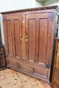 Antique jointed oak two door livery cupboard, 183.5cm by 155cm by 58cm.
