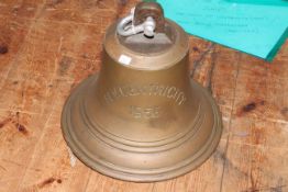 Heavy brass ships bell engraved 'M.V. Centricity 1955', Tyne built, 31cm high.