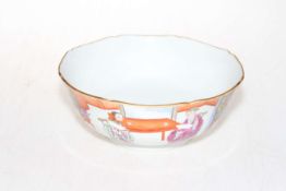 Chinese polychrome bowl with shaped rim and figure decoration, 22cm diameter.