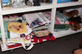 Collection of linens, animal rugs, etc.