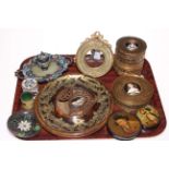 Decorative pieces including cloisonné inkstand, boxes, ornate frame and miniature.