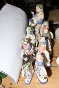 Nine Rye Pottery figurines depicting Canterbury Tales.