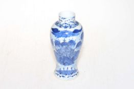 Chinese blue and white vase with continuous decoration of figure on bridge, 18cm.