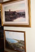 B. Whitmore, Sandsend, framed oil on board and framed print of Knaresborough Castle (2).