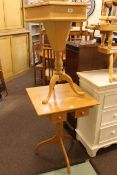 Frank Herring & Sons spinning wheel, hexagonal sewing table and two drawer side table (3).