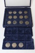 Collection of silver USA coinage including eleven Morgan Dollars and four Liberty peace Dollars.