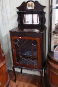 Late Victorian mirror backed and glazed door music/side cabinet, 148cm by 56cm by 35cm.