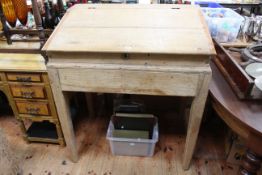 Victorian pine clerks desk on square tapering legs, 109cm by 94cm by 64cm.