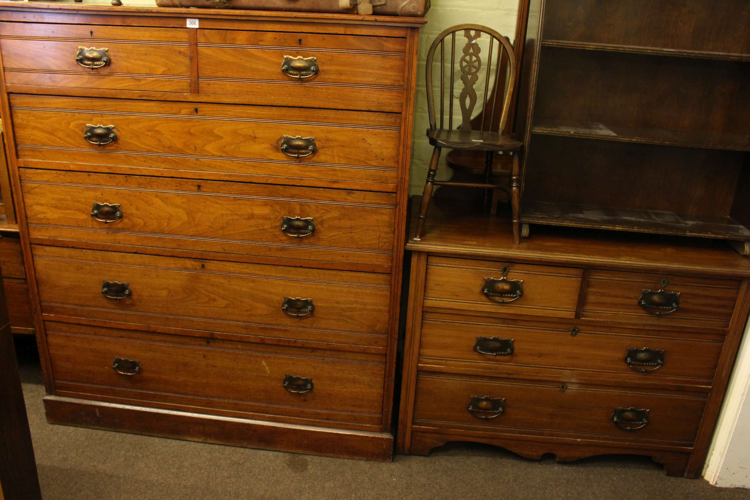 Late Victorian walnut chest of two short above four long drawers and matching dressing table.