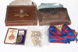 Vintage Masonic regalia including silver seal on chain, etc.