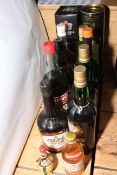 Twelve bottles of spirits and wine including The Famous Grouse 70cl, Taylor's 2001 Port, Marino.