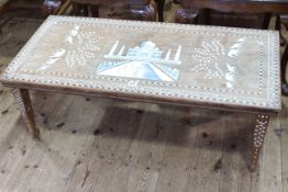 Indian inlaid rosewood rectangular low table, 36cm by 101cm by 50cm.