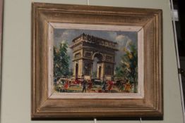 M. Ledemdre, Arc De Triomphe, oil on canvas, 15cm by 20.5cm framed.