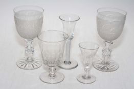 Collection of five antique drinking glasses.