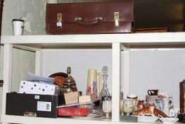 Collection of glass, part teawares, cutlery, table lamp, leather trunk, golf bag, etc.