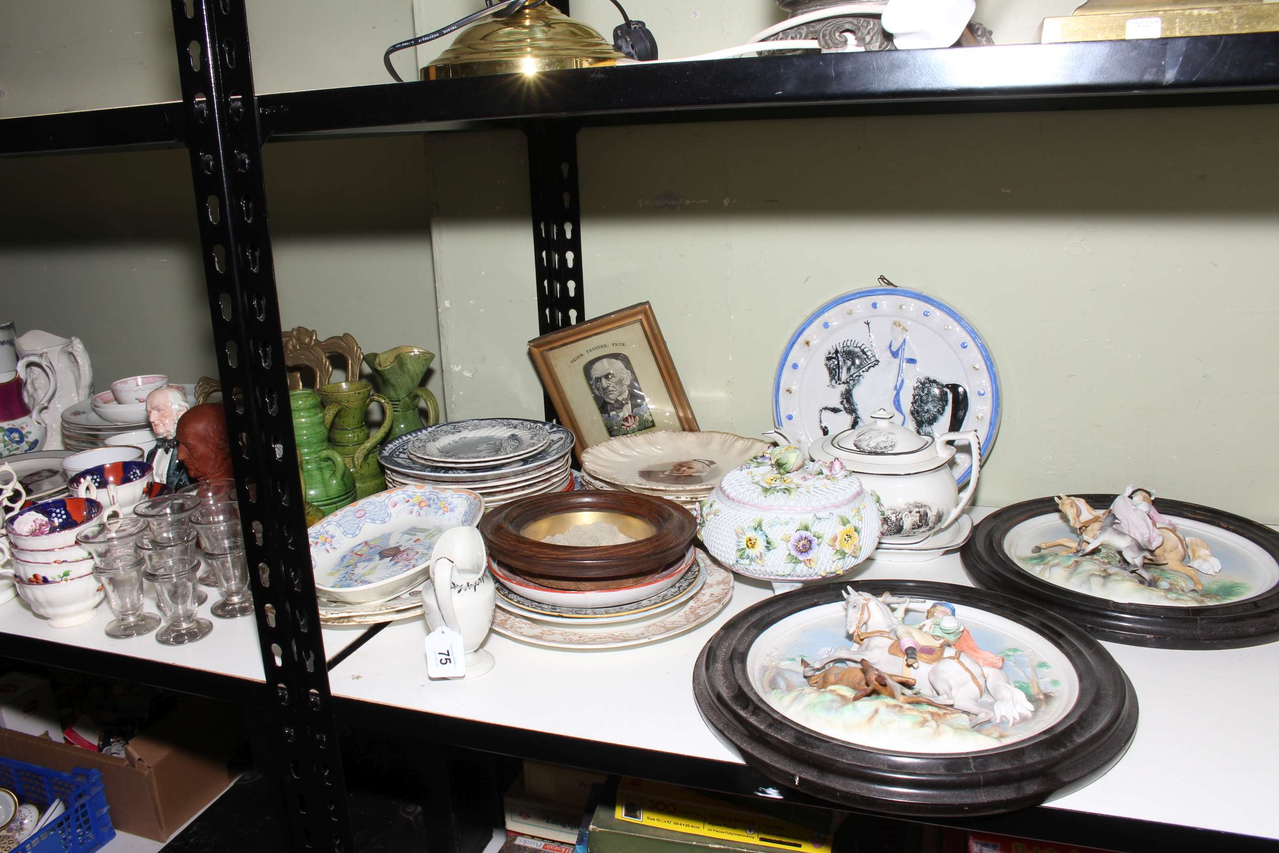 Collection of Victorian porcelain including decorative teawares, plates, wall plaques, glass, - Image 2 of 2