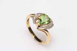 18k Peridot and diamond ring, size N.