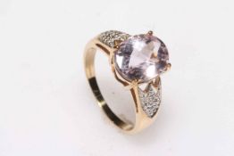 9k Kunzite and diamond ring, size N.