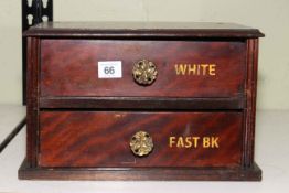 Two drawer sewing box painted 'J & P Coats Ltd', 21cm high.