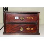 Two drawer sewing box painted 'J & P Coats Ltd', 21cm high.