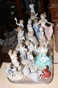 Lladro Angel and lamp, Nao and Leonardo figures and two Coalport figures.