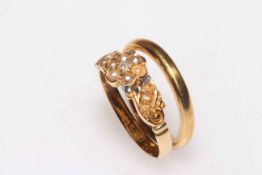 18 carat gold wedding band ring, size N, together with seed pearl 18 carat gold ring (2).